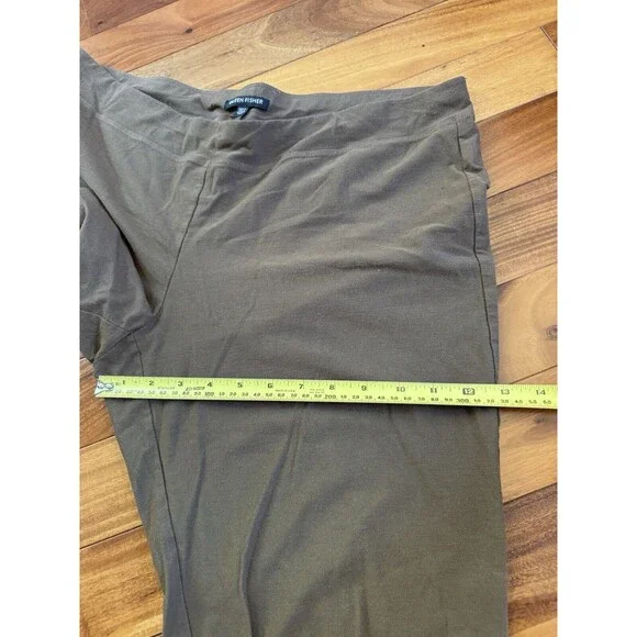 Eileen Fisher Greenish Brown Stretchy Elastic Waist Straight Leg Pants L Career